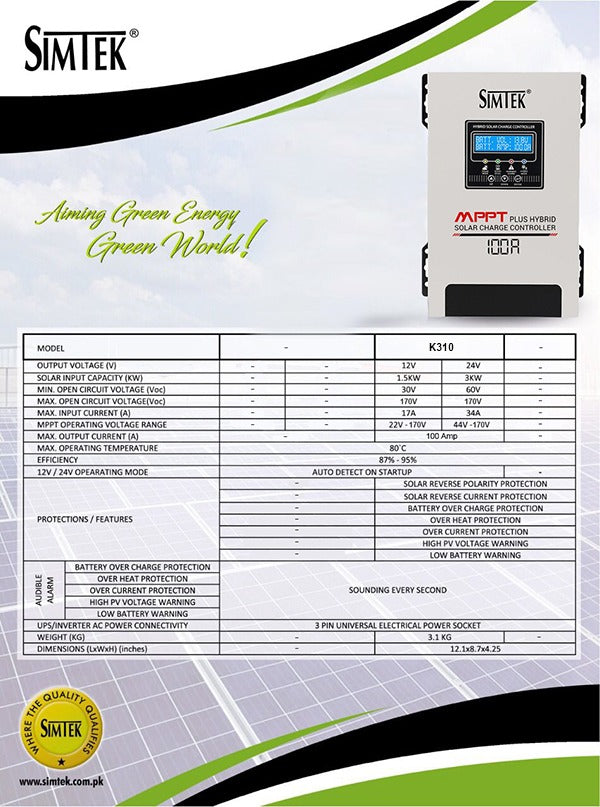 Simtek MPPT Solar Charge Controller 100amp