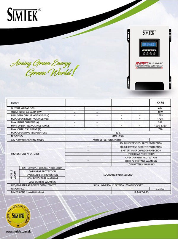 Simtek MPPT Solar Charge Controller 70amp 48v